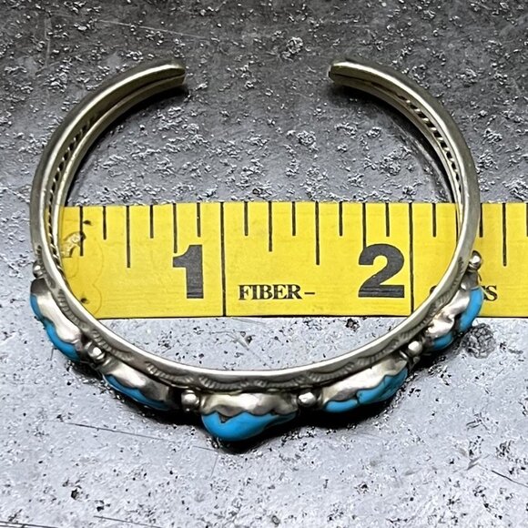 C. Yazzie Navajo Sterling Silver Open Cuff Bracelet with Five Turquoise Nuggets - Picture 9 of 10